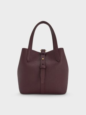 Charles & Keith - Beryl Recycled Leather Double-Handle Belted Bucket Bag