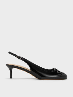 Charles & Keith - Aretha Patent Leather Bow Slingback Kitten Heels