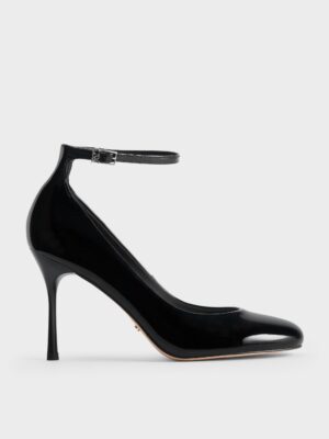 Charles & Keith - Aretha Patent Leather Ankle-Strap Stiletto-Heel Pumps
