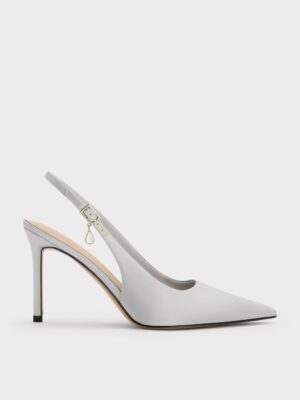 Charles & Keith - Satin Teardrop-Crystal Stiletto-Heel Slingback Pumps