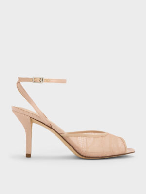 Charles & Keith - Lace & Satin Peep-Toe Heels