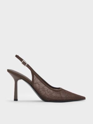 Charles & Keith - Lace & Satin Slingback Pumps