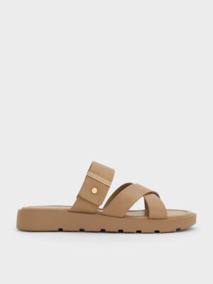 Charles & Keith - Metallic-Accent Crossover-Strap Slide Sandals