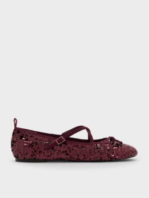 Charles & Keith - Sequinned Crossover Mary Jane Flats