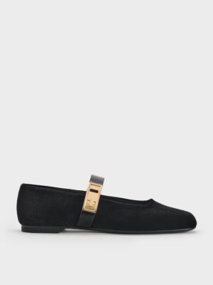 Charles & Keith - Lando Velvet Metallic-Buckle Mary Jane Flats