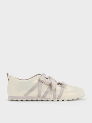 Charles & Keith - Silko Pearlescent Satin-Lace Ballet Sneakers