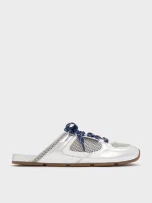 Charles & Keith - Metallic Mesh Patterned-Lace Slip-On Sneakers