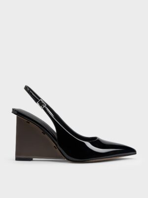 Charles & Keith - Patent Translucent-Heel Slingback Wedges