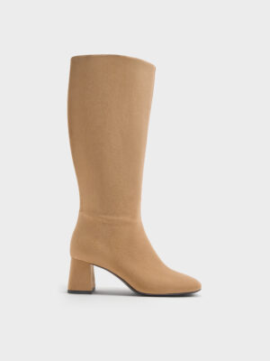 Charles & Keith - Faux Suede Square-Toe Knee-High Boots