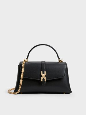 Charles & Keith - Adalyn Metallic-Buckle Chain-Strap Top Handle Bag