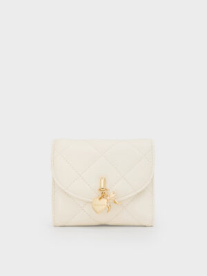 Charles & Keith - Arrietty Quilted Bow-Heart Charm Curved-Flap Wallet