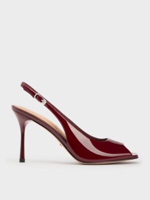 Charles & Keith - Kyra Patent Peep-Toe Slingback Heels