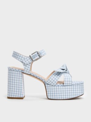 Charles & Keith - Anika Gingham Knot-Bow Platform Sandals