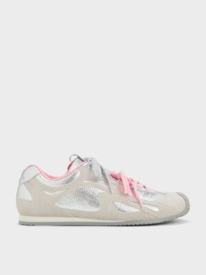 Charles & Keith - Metallic Leather & Suede Double-Lace Sneakers