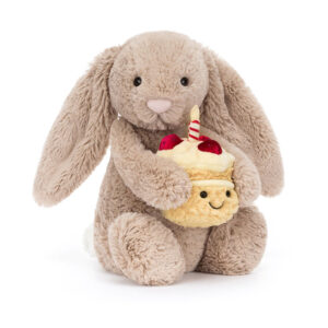 Jellycat BAS3BEBB Bashful Beige Bunny Birthday Soft Toy with Plush Cake