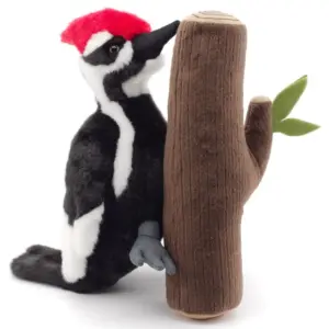 Uni Toys SP026121 Woodpecker Bird on Plush Trunk Perch 27cm Soft Toy