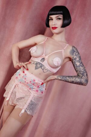 Doris Peach Cupless Stitch Detail Bra | UK 8 | Bettie Page Lingerie