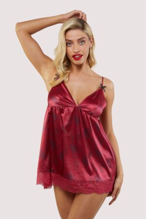 Tattoo Print Red Lace Slip Dress | UK 10 | Bettie Page Lingerie
