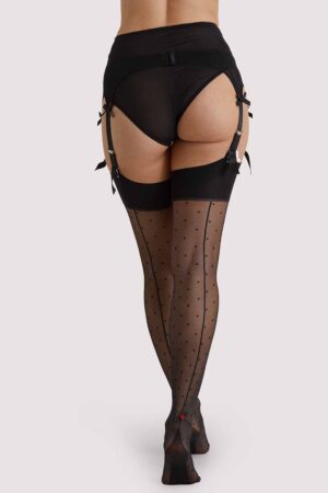 Dotty Seamed Stockings With Bow Black | UK 8-10 | Playful Promises