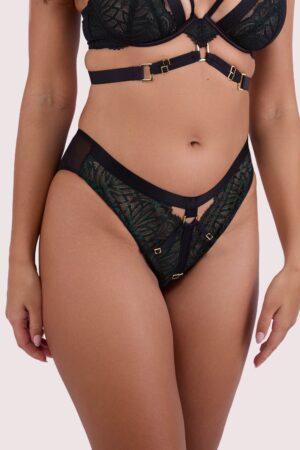 Tabitha Dark Green Wet-Look Lace High Waist Brief | UK 26 | Playful Promises