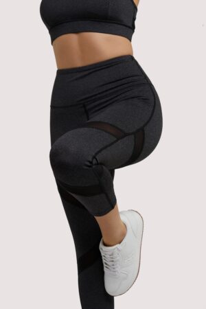 Grey Marl Mesh Panel Crop Leggings | UK 10 | Wolf & Whistle