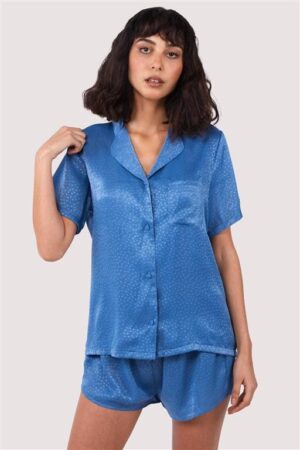 Blue Jacquard Pyjama Set | UK 8 | Wolf & Whistle