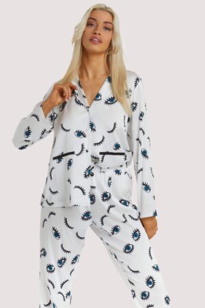 Winking Eye Print Satin Pyjama Set | UK 26 | Wolf & Whistle