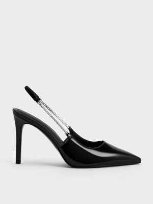 Charles & Keith - Patent Chain-Link Pointed-Toe Slingback Pumps