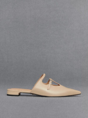 Charles & Keith - Leather T-Bar Double-Strap Mules