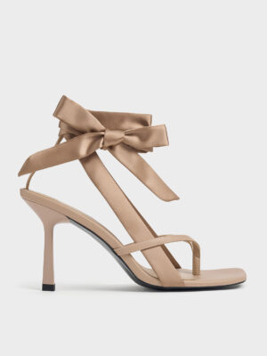 Charles & Keith - Recycled Polyester Tie-Around Heeled Thong Sandals