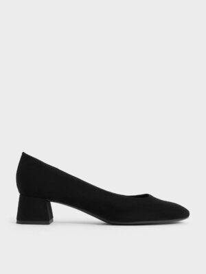 Charles & Keith - Faux Suede Round-Toe Block-Heel Pumps