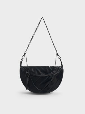 Charles & Keith - Philomena Shiny Half-Moon Crossbody Bag