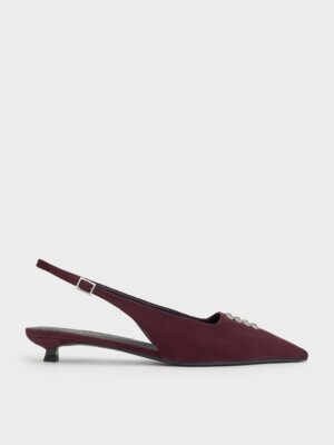 Charles & Keith - Faux Suede Crystal-Embellished Slingback Pumps