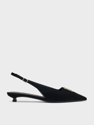 Charles & Keith - Faux Suede Crystal-Embellished Slingback Pumps