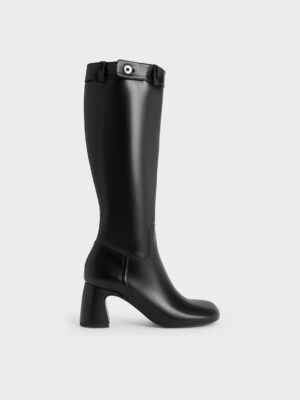 Charles & Keith - Block-Heel Knee-High Biker Boots