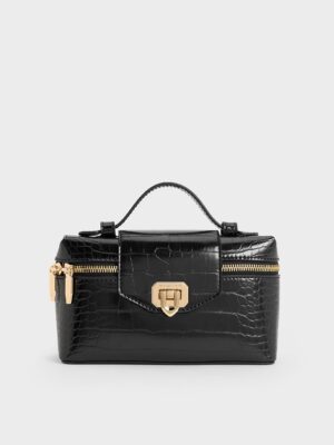 Charles & Keith - Arwen Croc-Effect Top Handle Vanity Bag