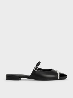 Charles & Keith - Pearl-Embellished Cap-Toe Flat Mules