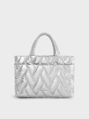 Charles & Keith - Nylon Chevron Boxy Tote Bag