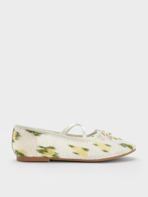 Charles & Keith - Girls' Mesh Floral-Print Crossover-Strap Ballet Flats