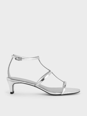 Charles & Keith - Metallic T-Bar Kitten-Heel Ankle-Strap Sandals