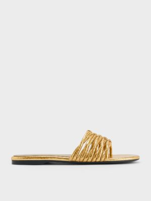 Charles & Keith - Metallic Crinkle-Effect Woven Slide Sandals