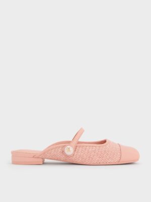 Charles & Keith - Aeryn Raffia Pearl-Embellished Slip-On Mary Janes