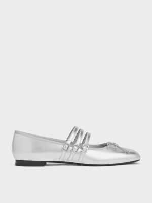 Charles & Keith - Metallic Triple-Strap Mary Janes