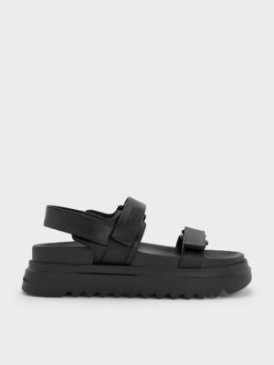 Charles & Keith - Double-Strap Ridged-Sole Flatform Sandals