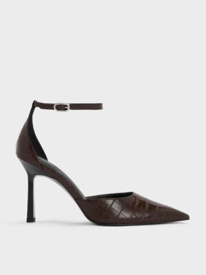 Charles & Keith - Croc-Effect Pointed-Toe Ankle-Strap D'Orsay Pumps