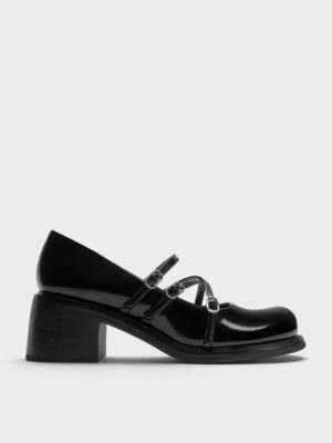 Charles & Keith - Triple-Strap Crossover Block-Heel Mary Janes