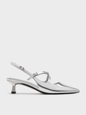 Charles & Keith - Pauline Metallic Crossover Slingback Kitten Heels