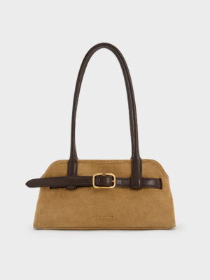Charles & Keith - Victoria Recycled Suede Belted Elongated Shoulder Bag