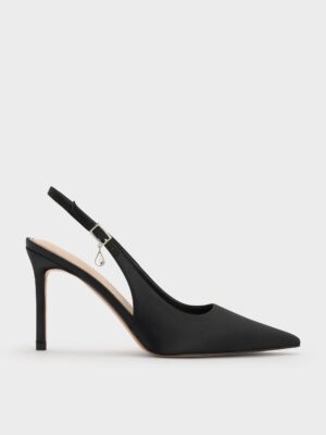 Charles & Keith - Satin Teardrop-Crystal Stiletto-Heel Slingback Pumps
