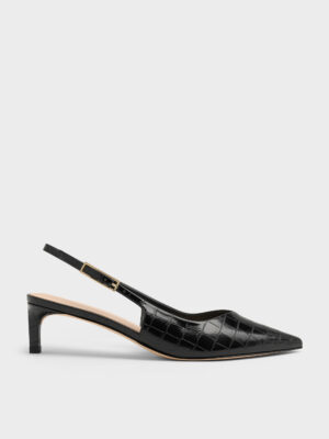 Charles & Keith - Luciana Croc-Effect Slingback Kitten Heels